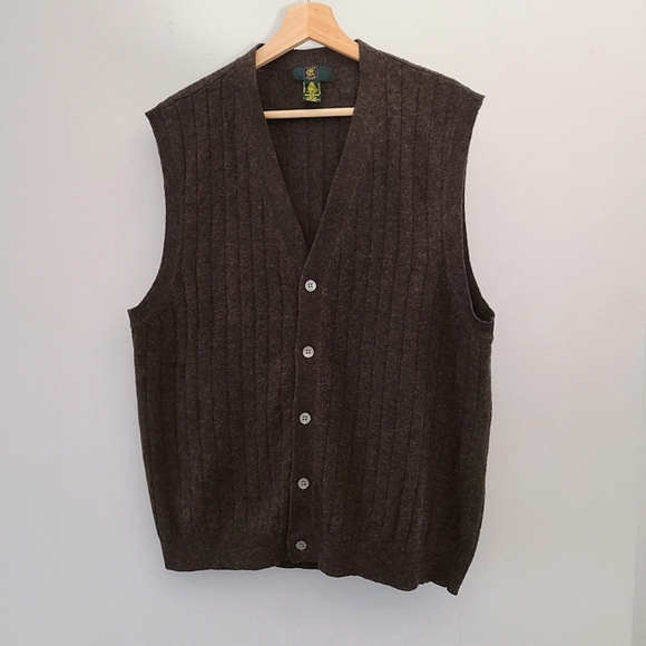 Club Room Woolmark 100% lambswool cardigan knit vest, size M, brown - Picture 2 of 8